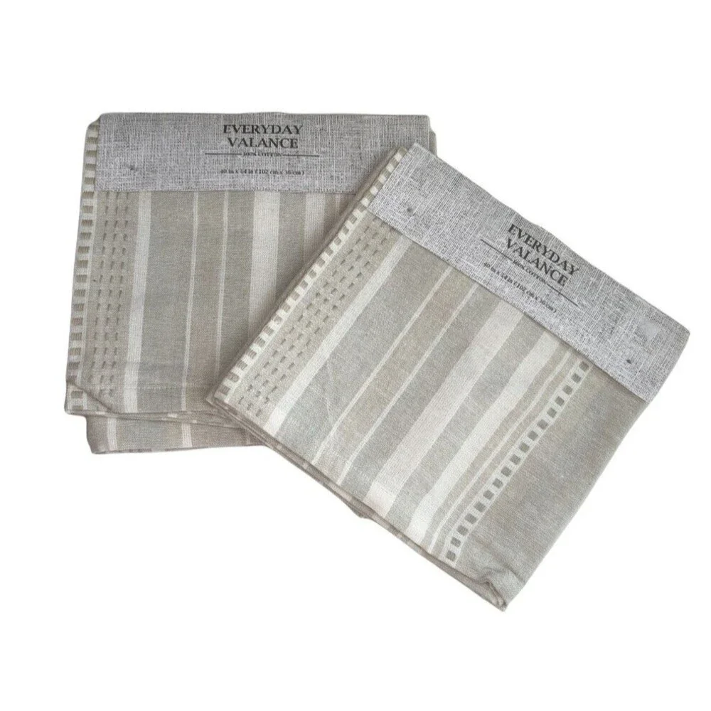 Summer Striped Valance Set Of 2 Beach Summer House Beige Taupe Ivory 40x14